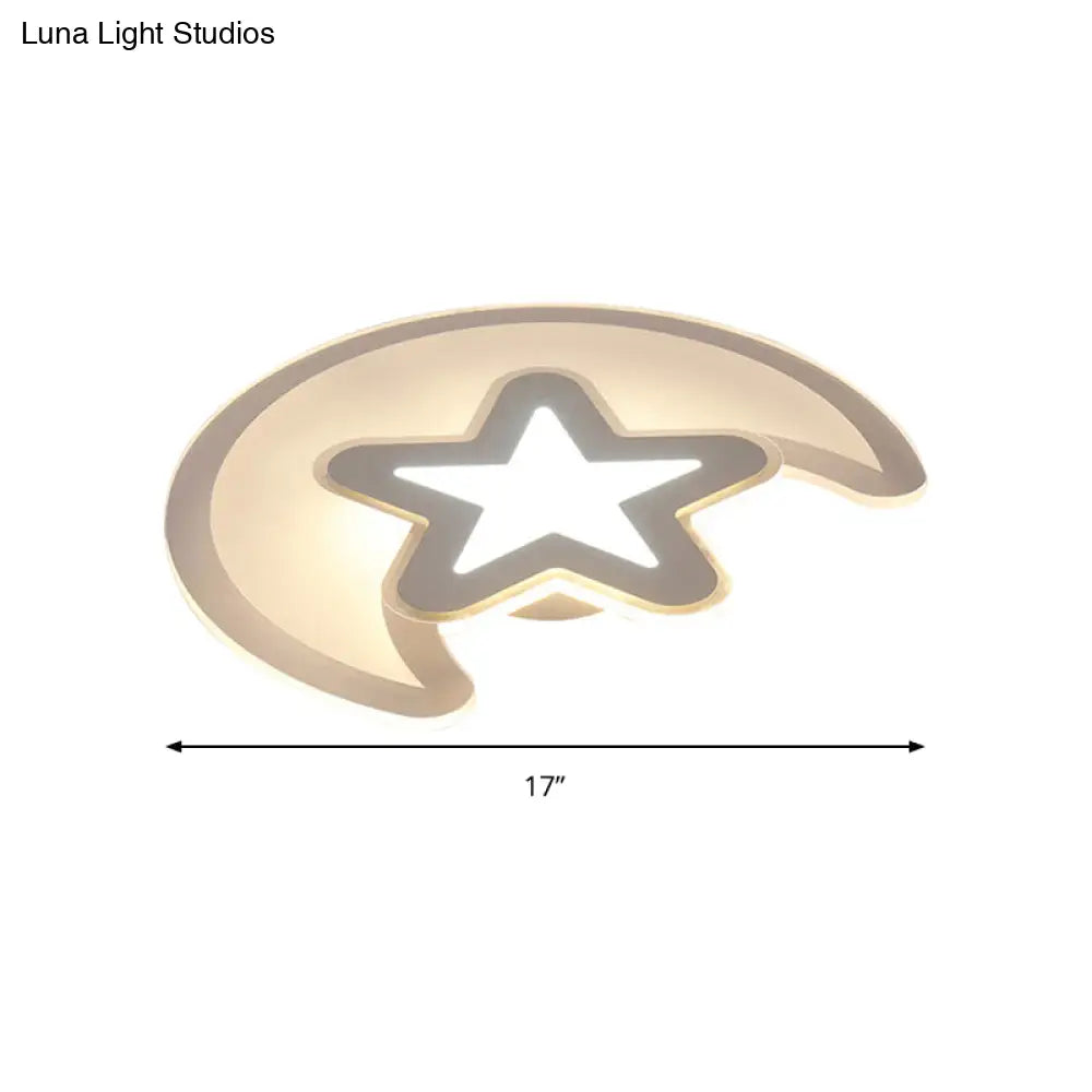 Moon And Star Led Ceiling Light With Modern White Finish - Perfect For Kid’s Bedroom