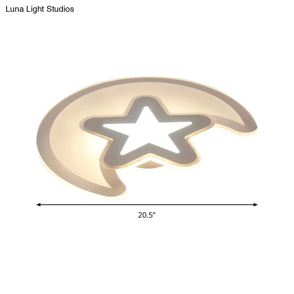 Moon And Star Led Ceiling Light With Modern White Finish - Perfect For Kid’s Bedroom