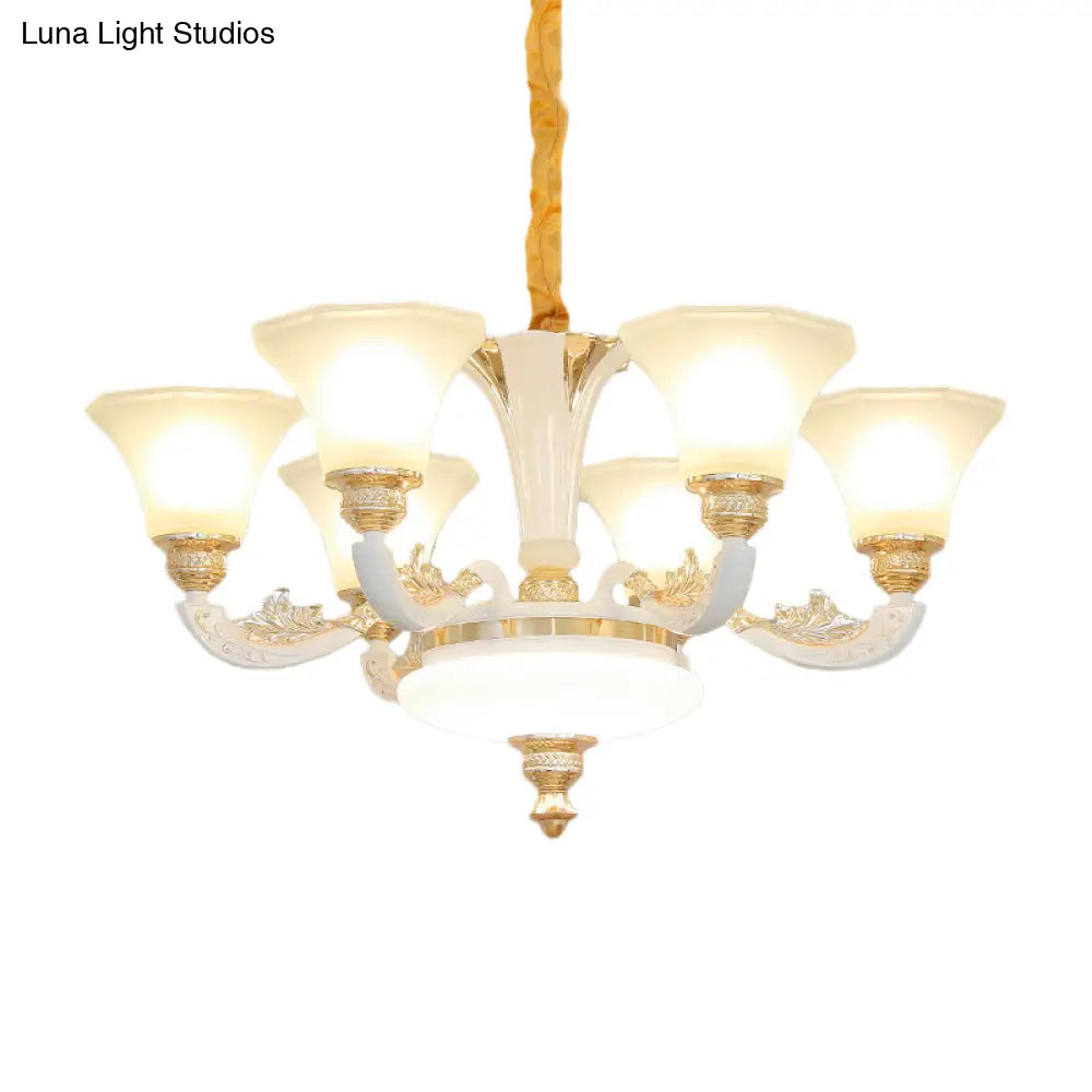 Morning Glory Chandelier - Classic 6/8/12 Light Opal Frosted Glass Pendant Lamp In White