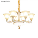 Morning Glory Chandelier - Classic 6/8/12 Light Opal Frosted Glass Pendant Lamp In White