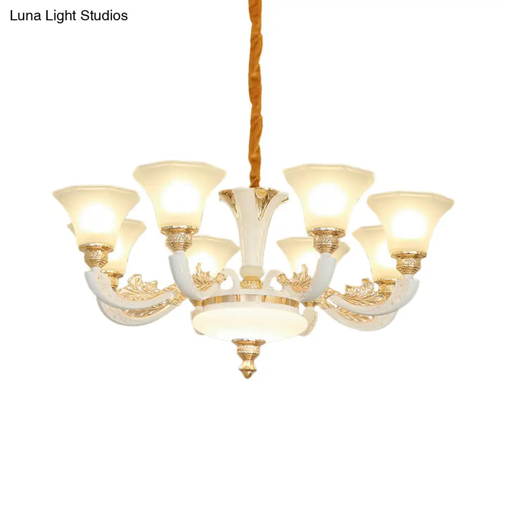 Morning Glory Chandelier - Classic 6/8/12 Light Opal Frosted Glass Pendant Lamp In White