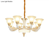 Morning Glory Chandelier - Classic 6/8/12 Light Opal Frosted Glass Pendant Lamp In White