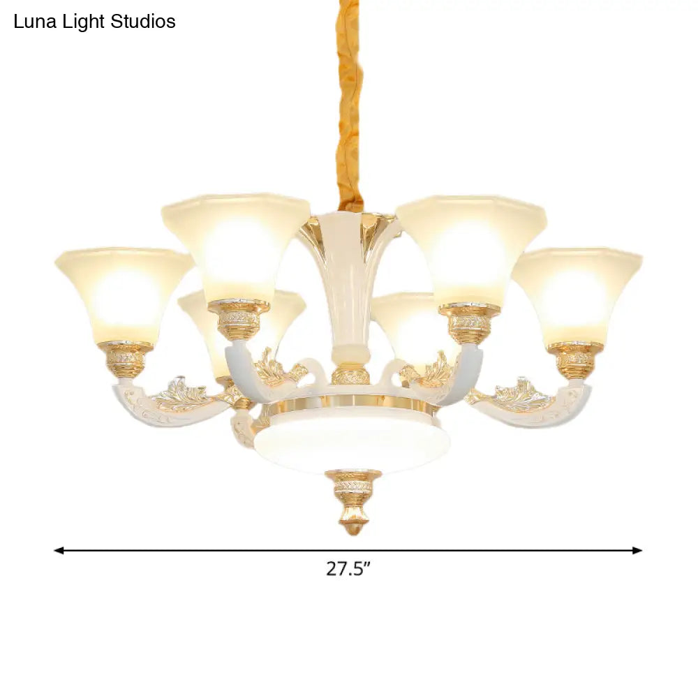 Morning Glory Chandelier - Classic 6/8/12 Light Opal Frosted Glass Pendant Lamp In White