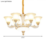 Morning Glory Chandelier - Classic 6/8/12 Light Opal Frosted Glass Pendant Lamp In White