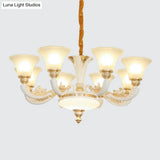 Morning Glory Chandelier - Classic 6/8/12 Light Opal Frosted Glass Pendant Lamp In White