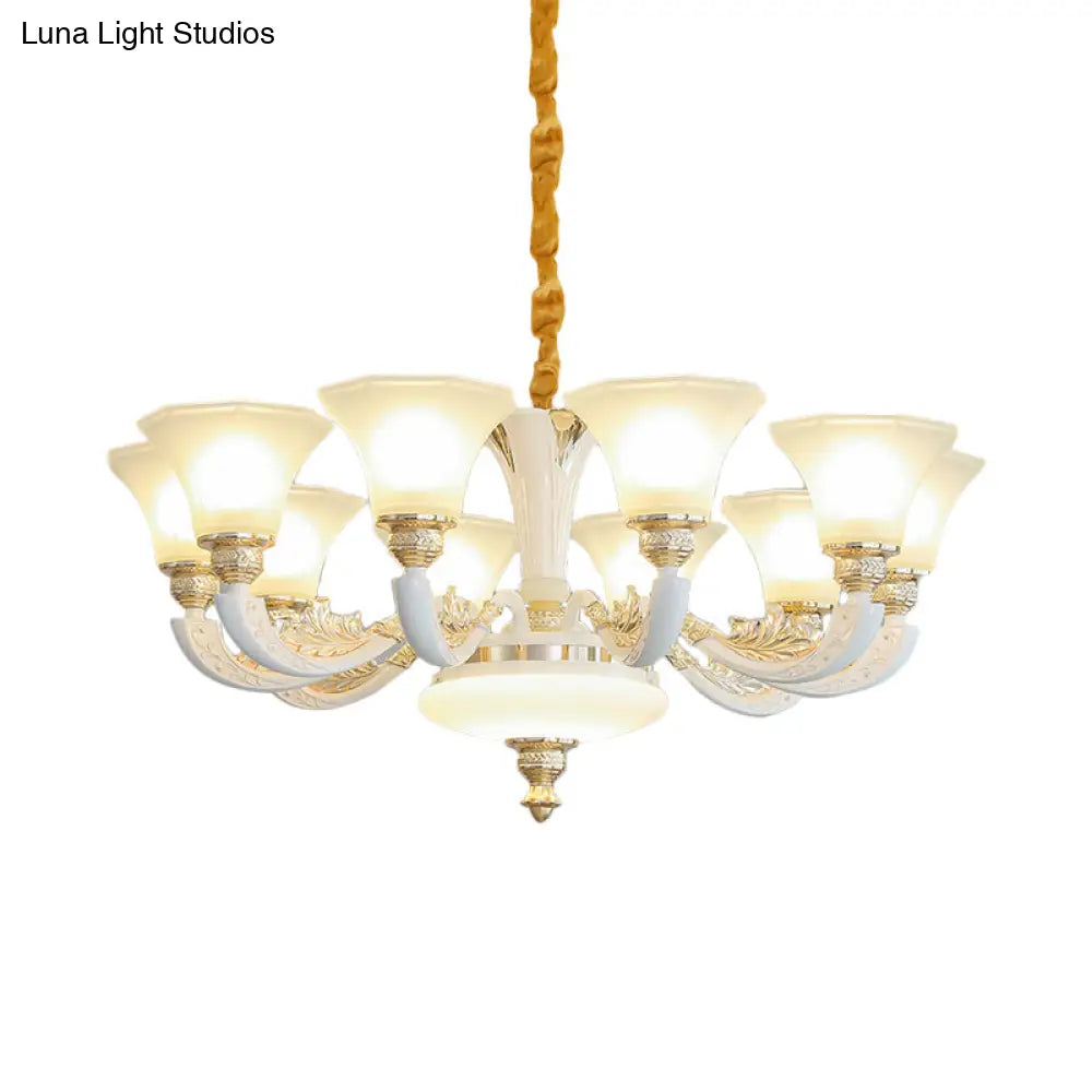 Morning Glory Chandelier - Classic 6/8/12 Light Opal Frosted Glass Pendant Lamp In White
