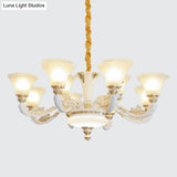 Morning Glory Chandelier - Classic 6/8/12 Light Opal Frosted Glass Pendant Lamp In White