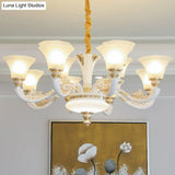 Morning Glory Chandelier - Classic 6/8/12 Light Opal Frosted Glass Pendant Lamp In White