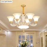 Morning Glory Chandelier - Classic 6/8/12 Light Opal Frosted Glass Pendant Lamp In White