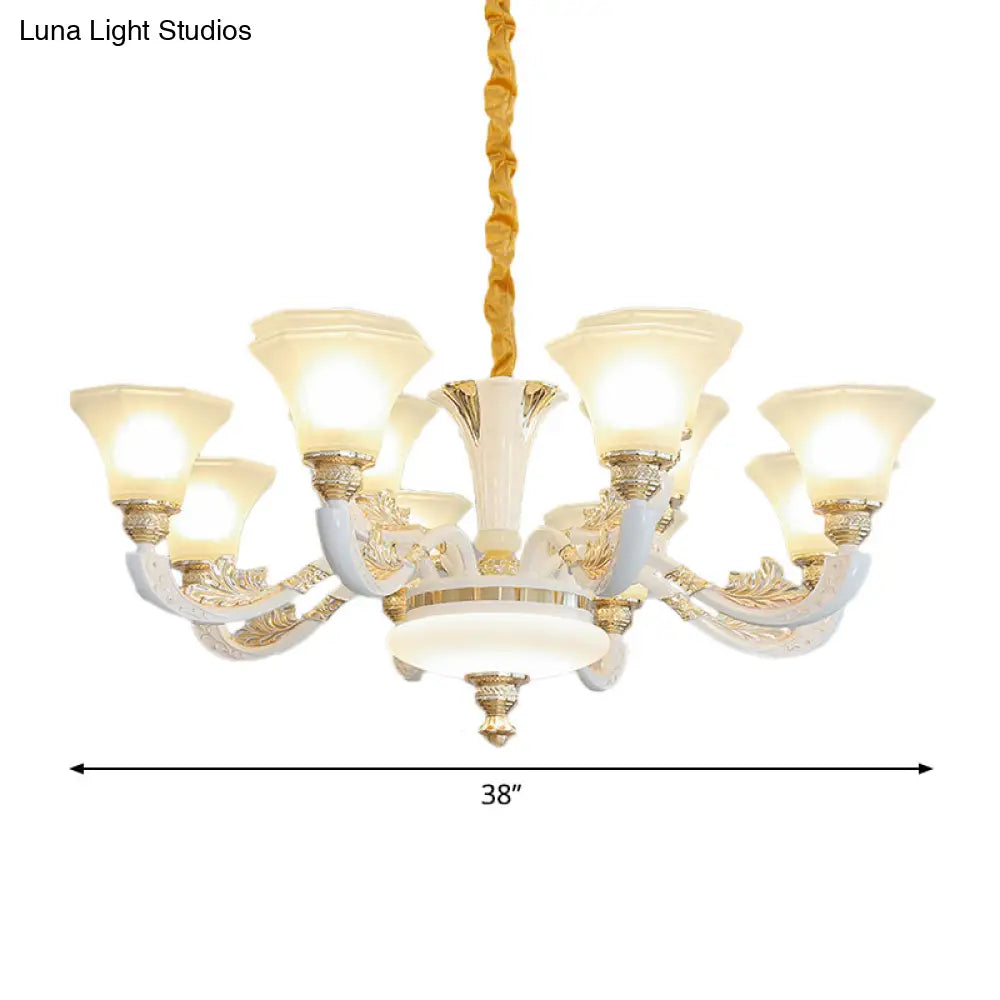 Morning Glory Chandelier - Classic 6/8/12 Light Opal Frosted Glass Pendant Lamp In White