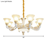 Morning Glory Chandelier - Classic 6/8/12 Light Opal Frosted Glass Pendant Lamp In White