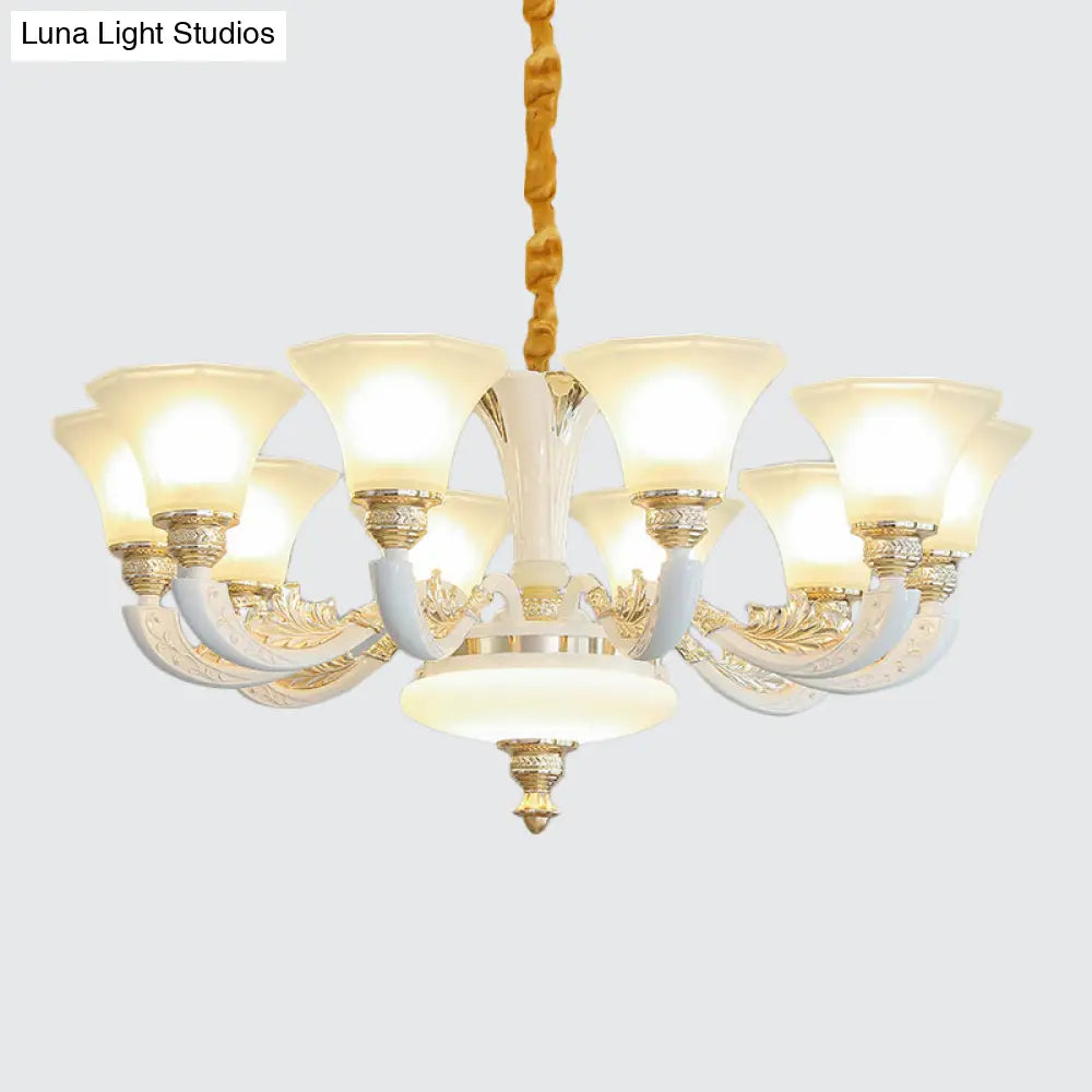 Morning Glory Chandelier - Classic 6/8/12 Light Opal Frosted Glass Pendant Lamp In White