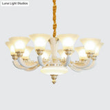 Morning Glory Chandelier - Classic 6/8/12 Light Opal Frosted Glass Pendant Lamp In White