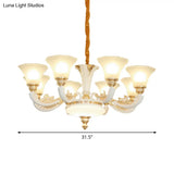 Morning Glory Chandelier - Classic 6/8/12 Light Opal Frosted Glass Pendant Lamp In White