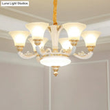 Morning Glory Chandelier - Classic 6/8/12 Light Opal Frosted Glass Pendant Lamp In White