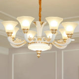 Morning Glory Chandelier - Classic 6/8/12 Light Opal Frosted Glass Pendant Lamp In White 8 /