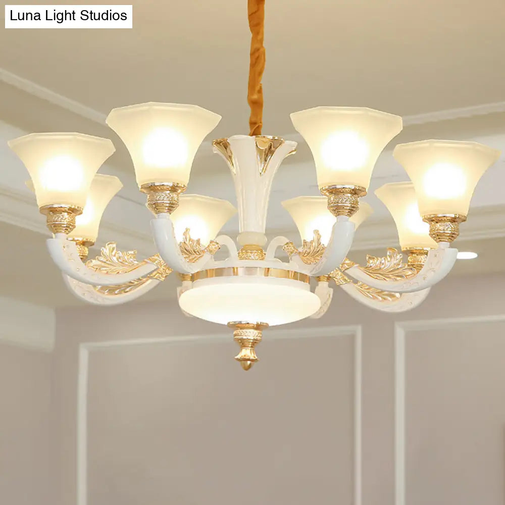 Morning Glory Chandelier - Classic 6/8/12 Light Opal Frosted Glass Pendant Lamp In White