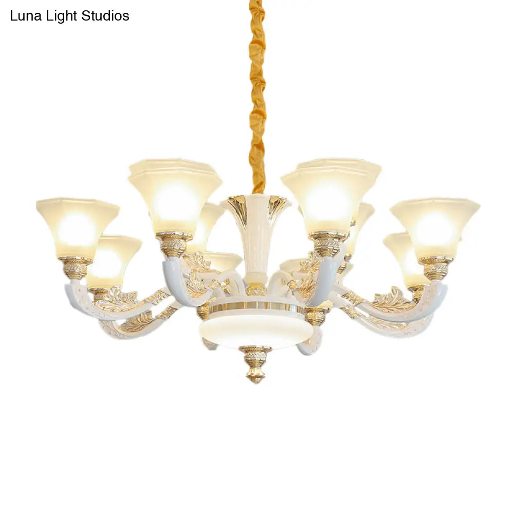 Morning Glory Chandelier - Classic 6/8/12 Light Opal Frosted Glass Pendant Lamp In White