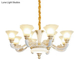 Morning Glory Chandelier - Classic 6/8/12 Light Opal Frosted Glass Pendant Lamp In White