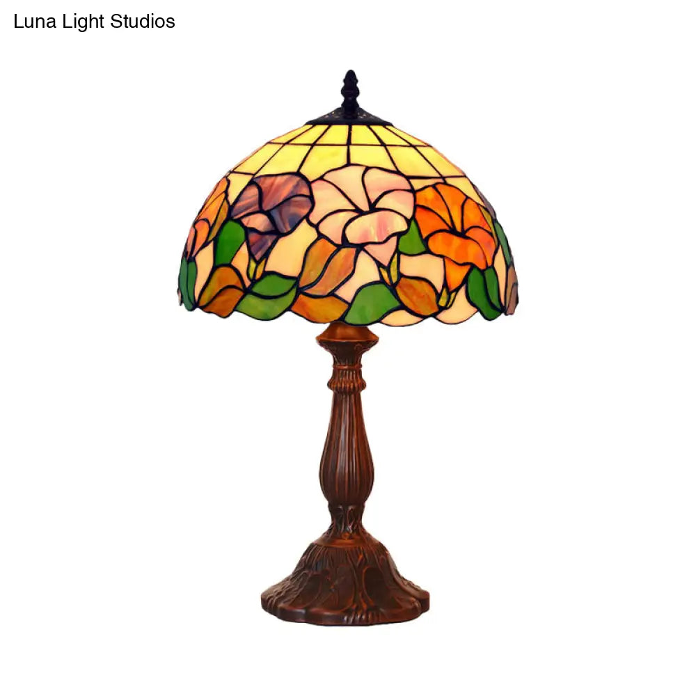 Morning-Glory Cut Glass Table Lamp: Tiffany Style Bronze Finish Single-Bulb Nightstand Light For