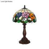 Morning-Glory Cut Glass Table Lamp: Tiffany Style Bronze Finish Single-Bulb Nightstand Light For