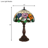 Morning-Glory Cut Glass Table Lamp: Tiffany Style Bronze Finish Single-Bulb Nightstand Light For