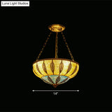 Moroccan 3-Headed Yellow Metallic Bowl Ceiling Chandelier For Restaurants