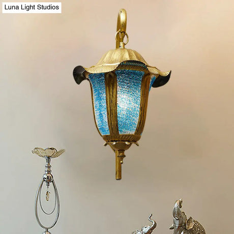 Moroccan Bell Metallic Wall Light Fixture - Single-Bulb Mounted Lamp In Lake Blue