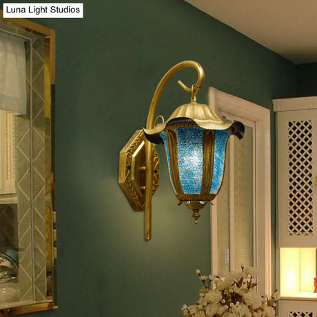 Moroccan Bell Metallic Wall Light Fixture - Single-Bulb Mounted Lamp In Lake Blue
