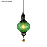 Moroccan Oval Textured Glass Pendant Light - Vibrant Red/Blue/Green Ideal For Restaurants