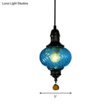 Moroccan Oval Textured Glass Pendant Light - Vibrant Red/Blue/Green Ideal For Restaurants