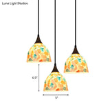 Mosaic Tile Shell Drop Tiffany-Style Pendant Lamp With Bell Shape Bronze Finish - 3 Bulbs