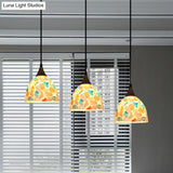 Mosaic Tile Shell Drop Tiffany-Style Pendant Lamp With Bell Shape Bronze Finish - 3 Bulbs