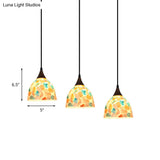 Mosaic Tile Shell Drop Tiffany-Style Pendant Lamp With Bell Shape Bronze Finish - 3 Bulbs