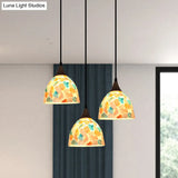 Mosaic Tile Shell Drop Tiffany-Style Pendant Lamp With Bell Shape Bronze Finish - 3 Bulbs