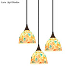 Mosaic Tile Shell Drop Tiffany-Style Pendant Lamp With Bell Shape Bronze Finish - 3 Bulbs