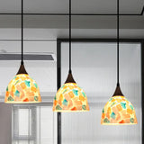 Mosaic Tile Shell Drop Tiffany-Style Pendant Lamp With Bell Shape Bronze Finish - 3 Bulbs