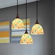 Mosaic Tile Shell Drop Tiffany-Style Pendant Lamp With Bell Shape Bronze Finish - 3 Bulbs