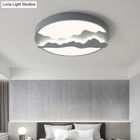 Mountain View Flush Mount Light: Modern Gray/White Metal 16/19.5 Led Ceiling Fixture With Warm/White