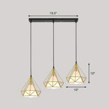 Multi-Bulb Diamond Frame Iron Ceiling Light For Restaurants And More Gold / Linear