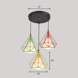Multi-Bulb Diamond Frame Iron Ceiling Light For Restaurants And More Red / Round