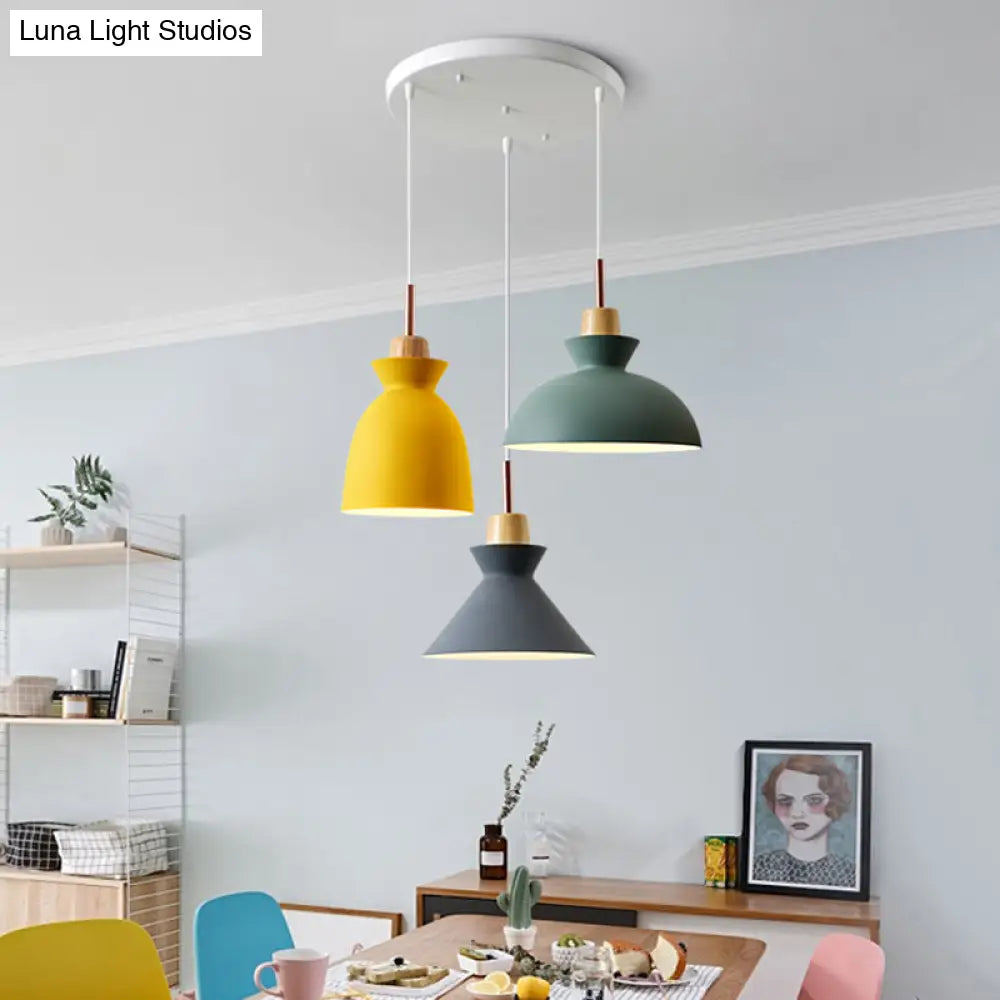 Multi-Color Macaroon Style Pendant Light With Aluminum Shade For Dining And Bedroom