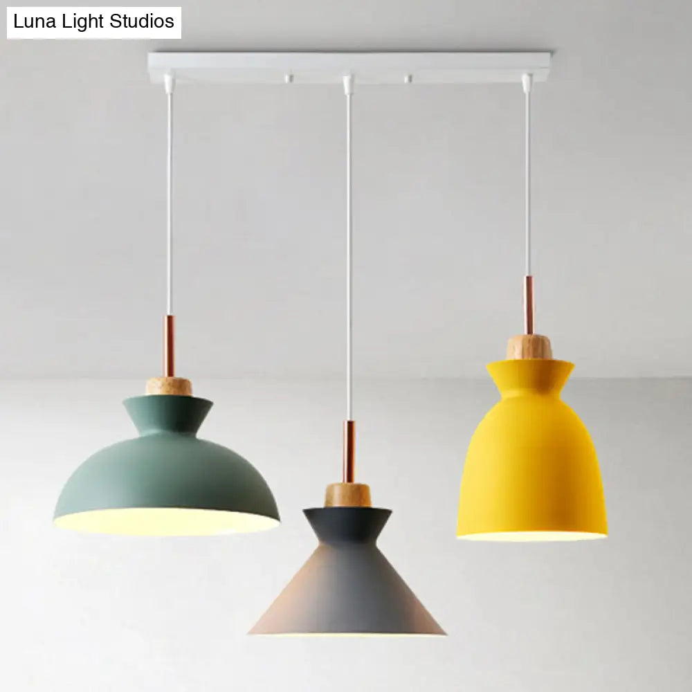 Multi-Color Macaroon Style Pendant Light With Aluminum Shade For Dining And Bedroom