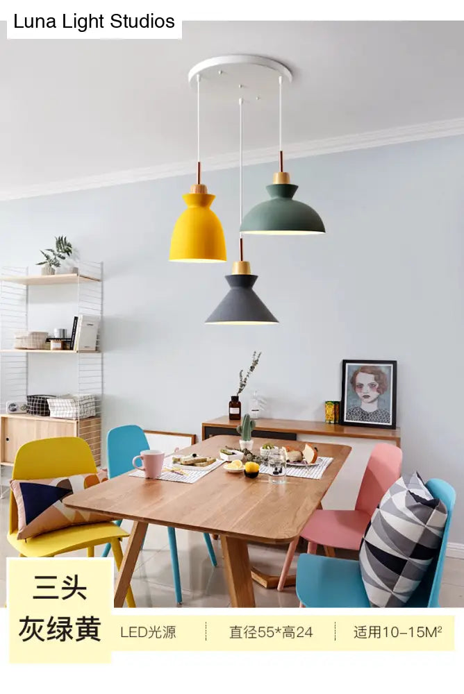 Multi-Color Macaroon Style Pendant Light With Aluminum Shade For Dining And Bedroom