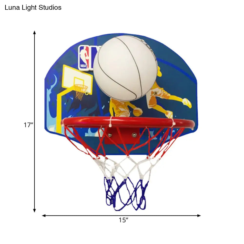 Multi-Color Sports Wall Lamp: Basketball Hoop Glass Sconce Light For Boys Bedroom