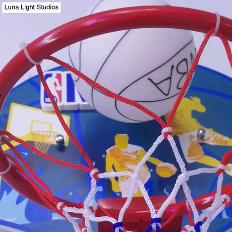 Multi-Color Sports Wall Lamp: Basketball Hoop Glass Sconce Light For Boys Bedroom