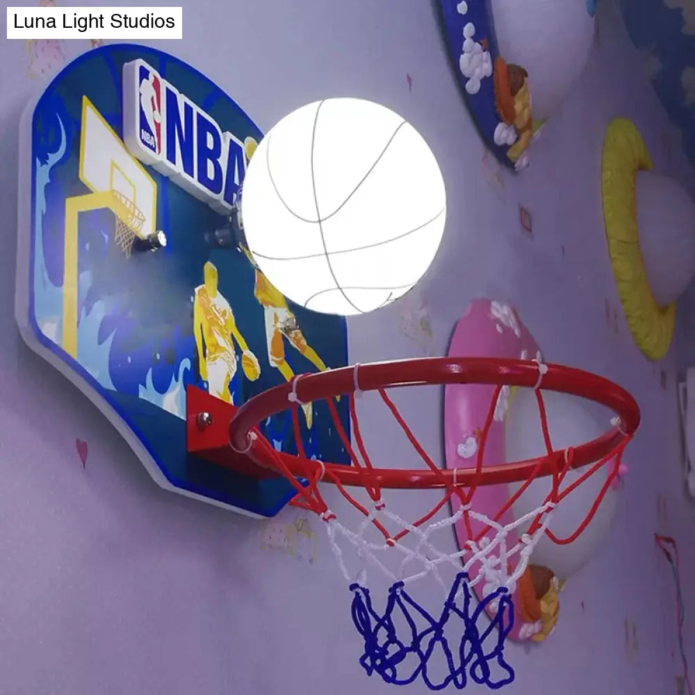 Multi-Color Sports Wall Lamp: Basketball Hoop Glass Sconce Light For Boys Bedroom