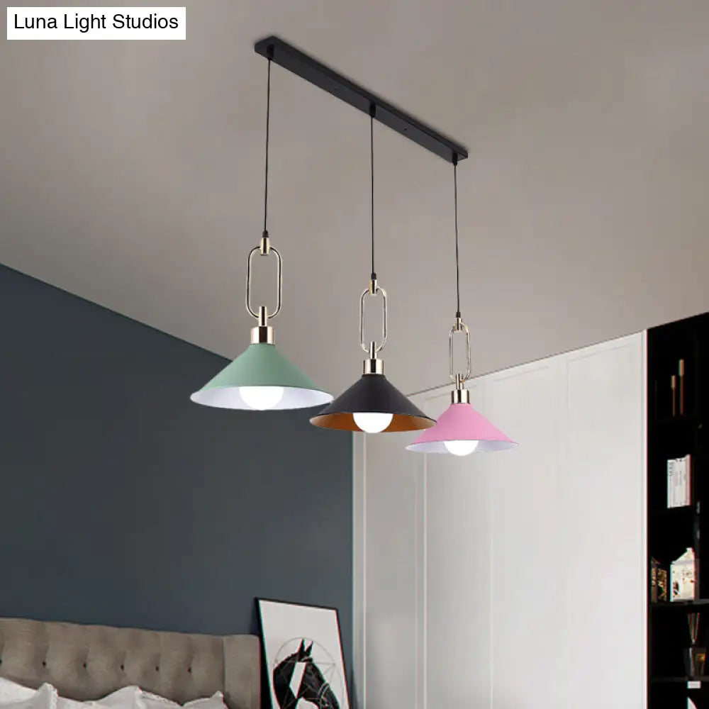 Multi-Light Macaron Pendant Lamp With Colorful Flare And Black Canopy