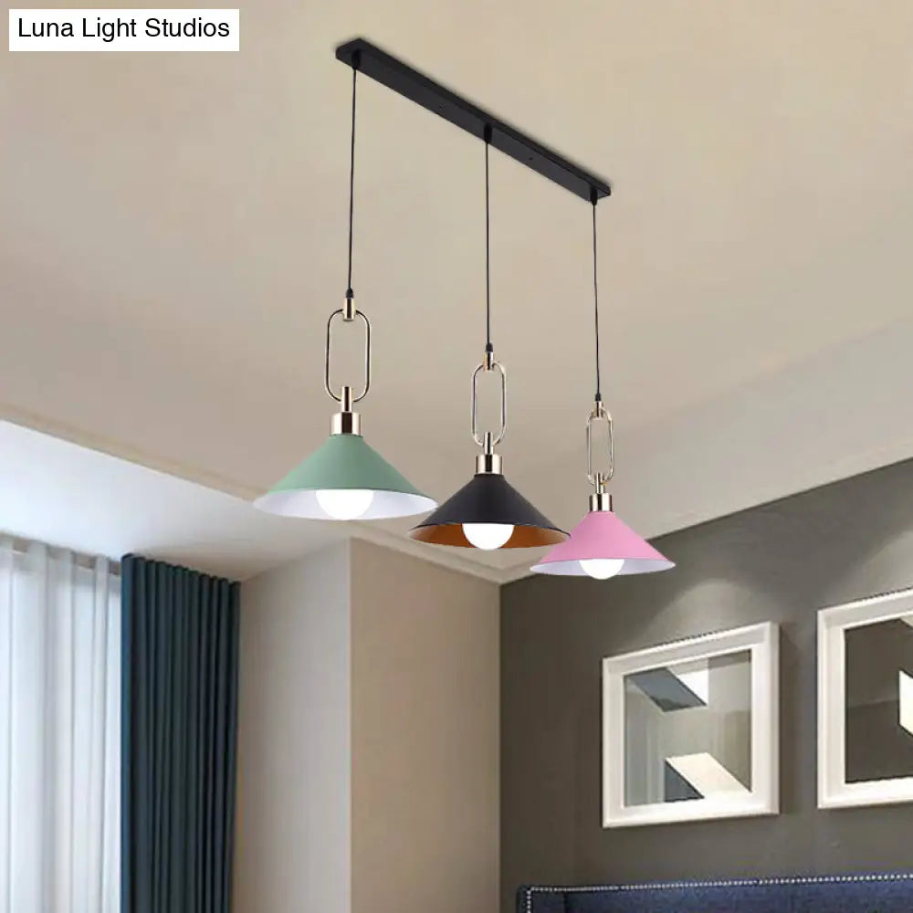 Multi-Light Macaron Pendant Lamp With Colorful Flare And Black Canopy