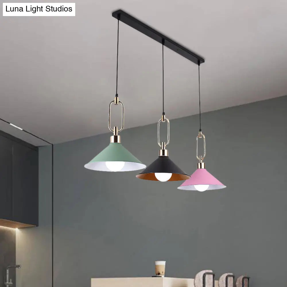 Multi-Light Macaron Pendant Lamp With Colorful Flare And Black Canopy